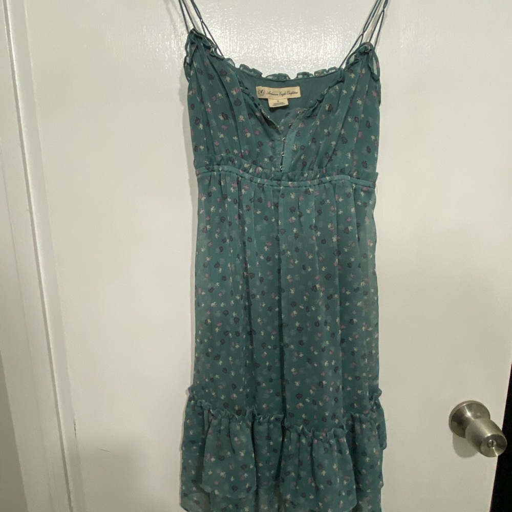 American Eagle ruffles feminine teal dress